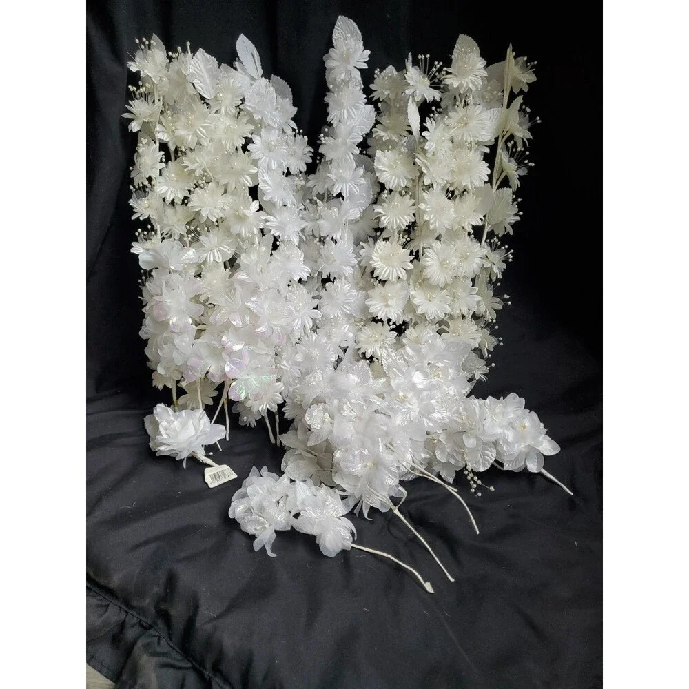 Wedding Floral Bundle Of 32 Pieces/white/Ivory/Iridescent/Picks/Stems/Flower/Lot